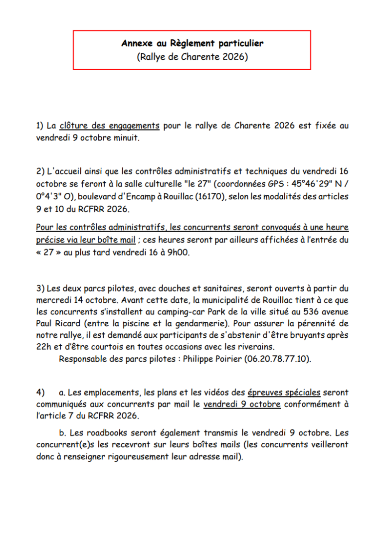 annexe réglement particulier 2026