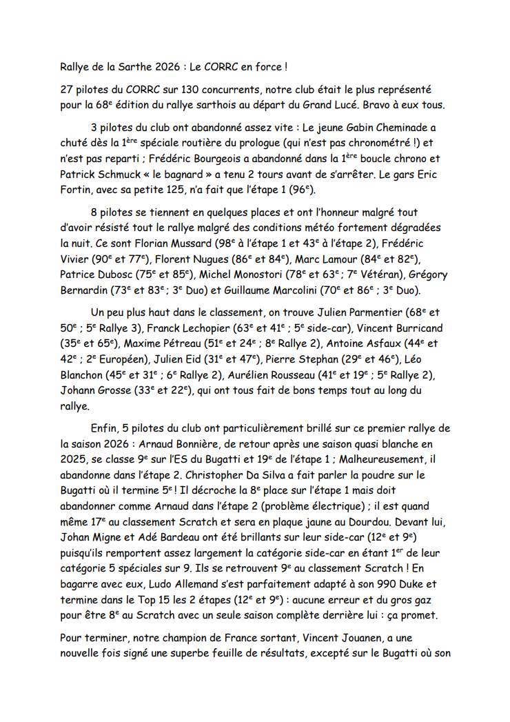 Compte rendu Sarthe 2026 page 1